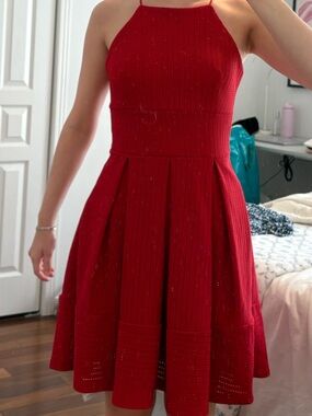 Simons Red Halter Fit-and-Flare Mini Dress